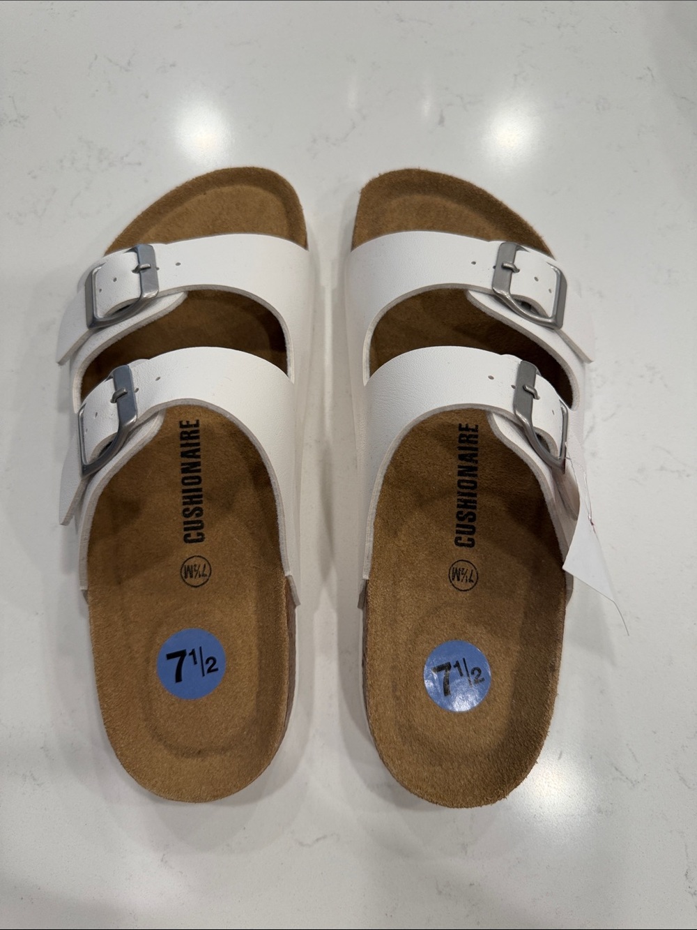 Women’s Cushionare White Double-Buckle Slide Sandals Size 7.5